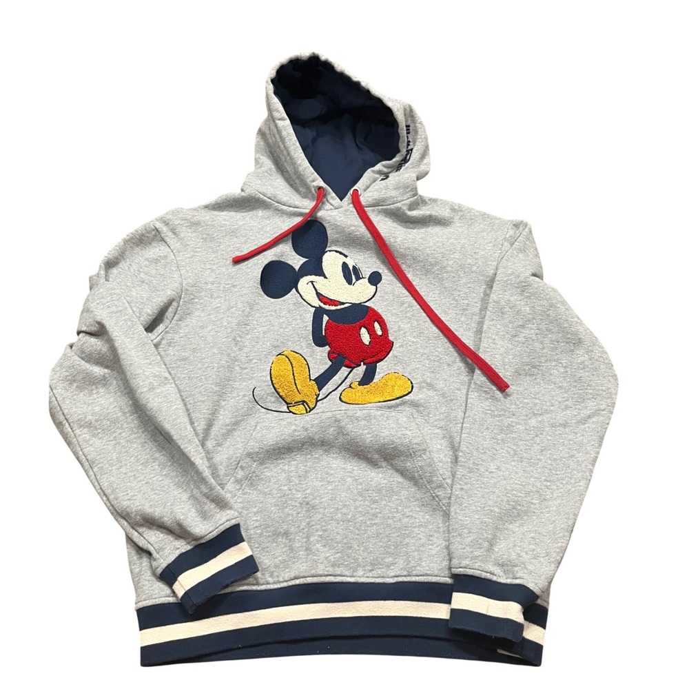 Disney Parks Walt Disney World Mickey Mouse Gray Chenille Patch Hoodie Women XS